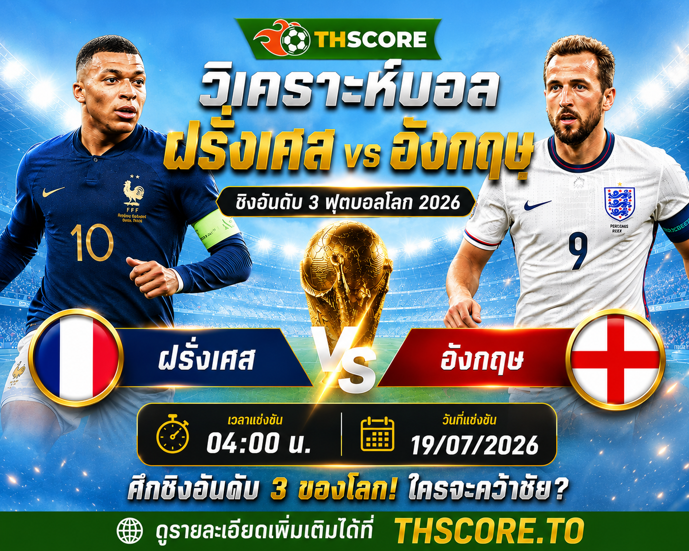 วิเคราะห์บอล ฝรั่งเศส พบ อังกฤษ 19/07/2026 – ฟุตบอลโลก 2026 นัดชิงอันดับ 3
